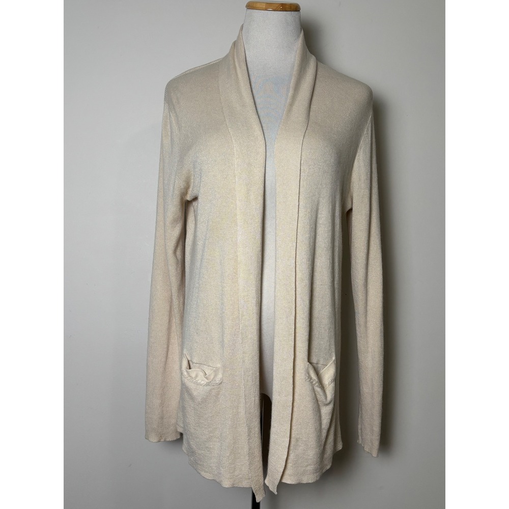 Banana Republic Womens Silk Cashmere Open Front Cardigan‎ Sweater L Cream Ivory